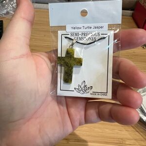 Yellow Turtle Jasper Cross Necklace – Semi-Precious Gemstone